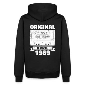35e anniversaire mari avril Vintage 1989 Cassette - Sweat à capuche Premium bio Homme - noir - Dos - Nico (187cm)