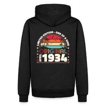 90e anniversaire hommes Original avril Vintage 1934 - Sweat à capuche Premium bio Homme - noir - Dos - Nico (187cm)