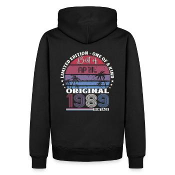 35e anniversaire cadeau mari Vintage 1989 - Sweat à capuche Premium bio Homme - noir - Dos - Nico (187cm)