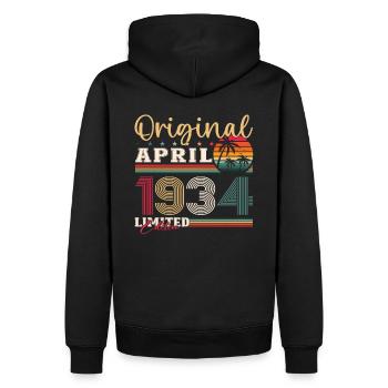 90e anniversaire mari Original avril Vintage 1934 - Sweat à capuche Premium bio Homme - noir - Dos - Nico (187cm)
