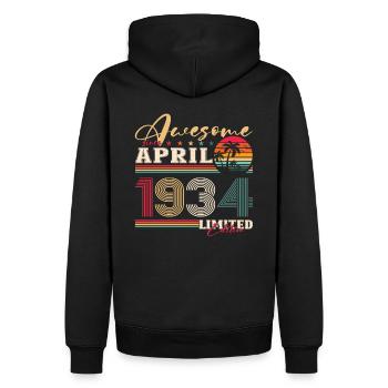 90e anniversaire mari avril Vintage 1934 génial - Sweat à capuche Premium bio Homme - noir - Dos - Nico (187cm)