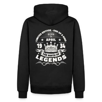 90e anniversaire homme légende avril Vintage 1934 - Sweat à capuche Premium bio Homme - noir - Dos - Nico (187cm)