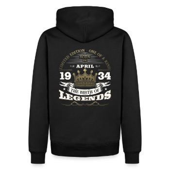 90e anniversaire homme légende avril Vintage 1934 - Sweat à capuche Premium bio Homme - noir - Dos - Nico (187cm)