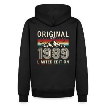 35e anniversaire mari Original mai Vintage 1989 - Sweat à capuche Premium bio Homme - noir - Dos - Nico (187cm)