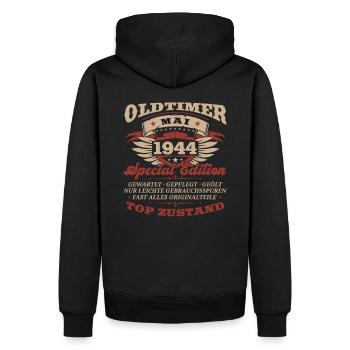 80e anniversaire homme Vintage Mai Vintage 1944 - Sweat à capuche Premium bio Homme - noir - Dos - Nico (187cm)