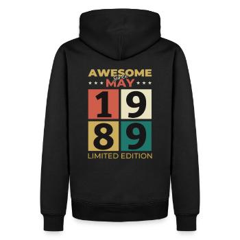 35e anniversaire mari Original mai Vintage 1989 - Sweat à capuche Premium bio Homme - noir - Dos - Nico (187cm)