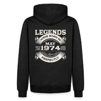 Anniversaire 1974 Mai 1974 Millésime 1974 Légende 74 - Sweat à capuche Premium bio Homme - noir - Dos - Nico (187cm)