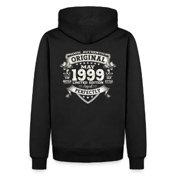 Anniversaire 1999 Mai 1999 Millésime 1999 Légende 99 - Sweat à capuche Premium bio Homme - noir - Dos - Nico (187cm)