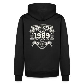 Date de naissance 1989 Mai 1989 Millésime 1989 Légende 89 - Sweat à capuche Premium bio Homme - noir - Dos - Nico (187cm)