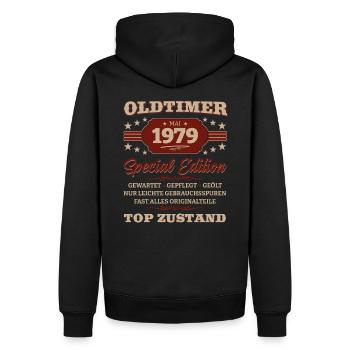 Oldtimer Mai 1979 Jahrgang 1979 Geburtstag 1979 - Männer Premium Bio Hoodie - Schwarz - Hinten - Nico (187cm)