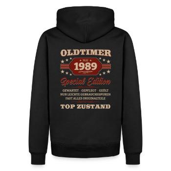 Oldtimer Mai 1989 Jahrgang 1989 Geburtstag 1989 - Männer Premium Bio Hoodie - Schwarz - Hinten - Nico (187cm)