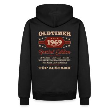 Oldtimer Mai 1969 Jahrgang 1954 Geburtstag 1969 - Männer Premium Bio Hoodie - Schwarz - Hinten - Nico (187cm)
