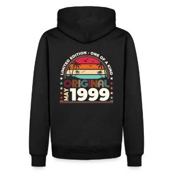 Anniversaire 1999 Mai 1999 Millésime 1999 Légende 99 - Sweat à capuche Premium bio Homme - noir - Dos - Nico (187cm)