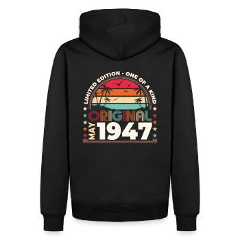 Mai 1947 Jahrgang 1947 Geburtstag 1947 Legende 77 - Männer Premium Bio Hoodie - Schwarz - Hinten - Nico (187cm)