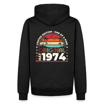 Anniversaire 1974 Mai 1974 Millésime 1974 Légende 74 - Sweat à capuche Premium bio Homme - noir - Dos - Nico (187cm)