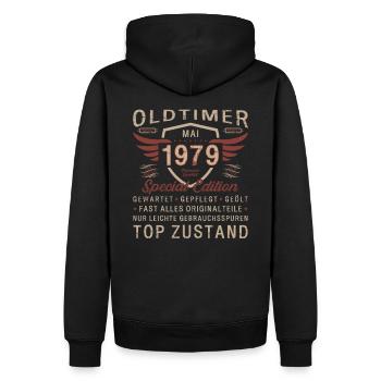Oldtimer Mai 1979 Jahrgang 1979 Geburtstag 1979 - Männer Premium Bio Hoodie - Schwarz - Hinten - Nico (187cm)