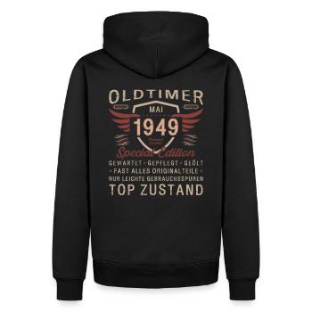 Oldtimer Mai 1949 Jahrgang 1949 Geburtstag 1949 - Männer Premium Bio Hoodie - Schwarz - Hinten - Nico (187cm)