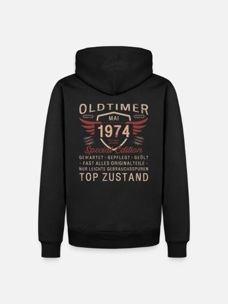 Oldtimer Mai 1974 Jahrgang 1974 Geburtstag 1974 - Männer Premium Bio Hoodie - Schwarz