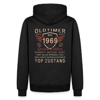 Oldtimer Mai 1969 Jahrgang 1969 Geburtstag 1969 - Männer Premium Bio Hoodie - Schwarz - Hinten - Nico (187cm)