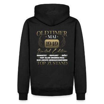 Oldtimer Mai 1949 Jahrgang 1949 Geburtstag 1949 - Männer Premium Bio Hoodie - Schwarz - Hinten - Nico (187cm)