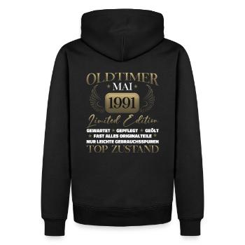 Oldtimer Mai 1991 Jahrgang 1991 Geburtstag 1991 - Männer Premium Bio Hoodie - Schwarz - Hinten - Nico (187cm)