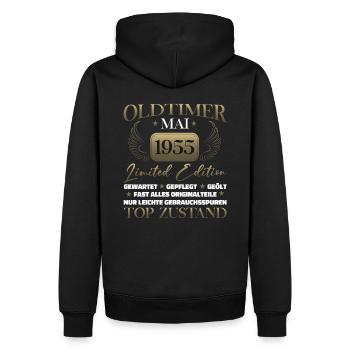 Oldtimer Mai 1955 Jahrgang 1955 Geburtstag 1955 - Männer Premium Bio Hoodie - Schwarz - Hinten - Nico (187cm)