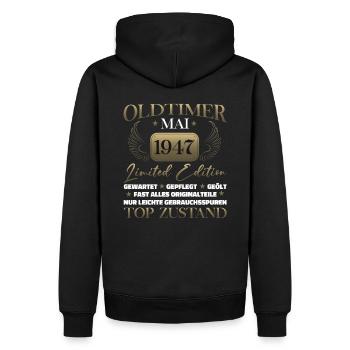 Oldtimer Mai 1947 Jahrgang 1947 Geburtstag 1947 - Männer Premium Bio Hoodie - Schwarz - Hinten - Nico (187cm)