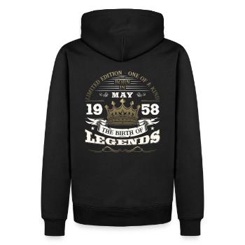 Légendes Mai 1958 Millésime 1958 Anniversaire 1958 - Sweat à capuche Premium bio Homme - noir - Dos - Nico (187cm)