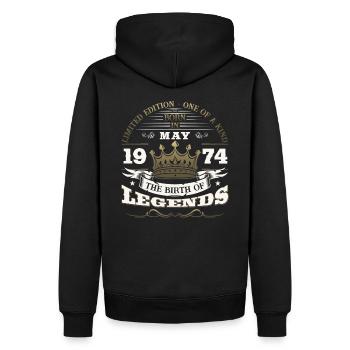 Original Mai 1974 Millésime 1974 Anniversaire 1974 - Sweat à capuche Premium bio Homme - noir - Dos - Nico (187cm)