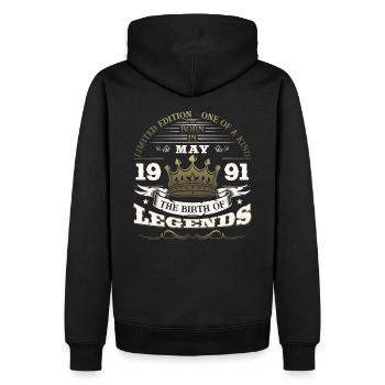 Légendes Mai 1991 Millésime 1991 Anniversaire 1991 - Sweat à capuche Premium bio Homme - noir - Dos - Nico (187cm)