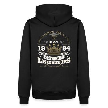 Légende Mai 1984 Millésime 1984 Anniversaire 1984 - Sweat à capuche Premium bio Homme - noir - Dos - Nico (187cm)