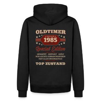 Voiture de collection mai 1985 Millésime 1985 Anniversaire 1985 - Sweat à capuche Premium bio Homme - noir - Dos - Nico (187cm)