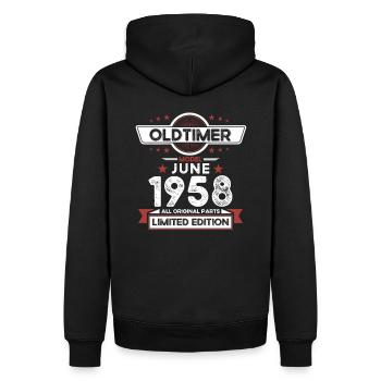 Oldtimer Juni 1958 Jahrgang 1958 Geburtstag Juni - Männer Premium Bio Hoodie - Schwarz - Hinten - Nico (187cm)