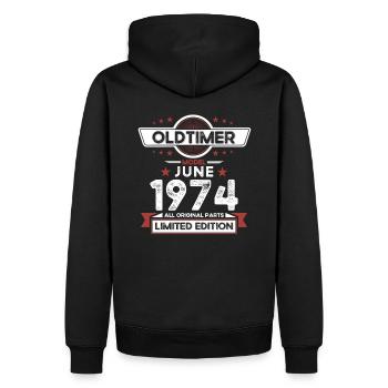 Millésime Juin 1974 Cru 1974 Anniversaire 1974 - Sweat à capuche Premium bio Homme - noir - Dos - Nico (187cm)