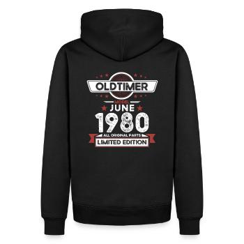 Millésime Juin 1980 Millésime 1980 Anniversaire 1980 - Sweat à capuche Premium bio Homme - noir - Dos - Nico (187cm)