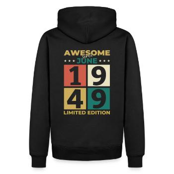 Original Juni 1949 Jahrgang 1949 Geburtstag 1949 - Männer Premium Bio Hoodie - Schwarz - Hinten - Nico (187cm)