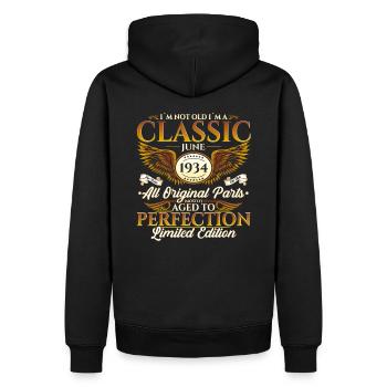 Oldtimer 1934 Jahrgang 1934 Geburtstag 1934 - Männer Premium Bio Hoodie - Schwarz - Hinten - Nico (187cm)