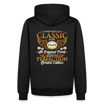 Classic Juni 1949 Jahrgang 1949 Geburtstag 1949 - Männer Premium Bio Hoodie - Schwarz - Hinten - Nico (187cm)
