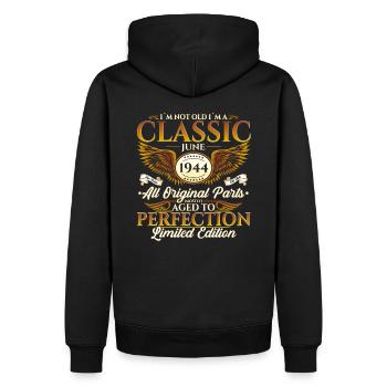 Classique Juin 1944 Millésime 1944 Anniversaire 1944 - Sweat à capuche Premium bio Homme - noir - Dos - Nico (187cm)