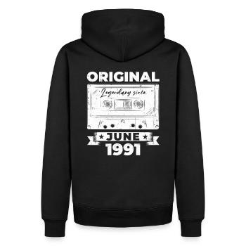 Cassette Juin 1991 Millésime 1991 Anniversaire 1991 - Sweat à capuche Premium bio Homme - noir - Dos - Nico (187cm)