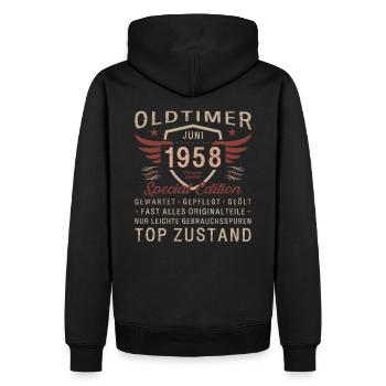 Oldtimer Juni 1958 Jahrgang 1958 66. Geburtstag 58 - Männer Premium Bio Hoodie - Schwarz - Hinten - Nico (187cm)