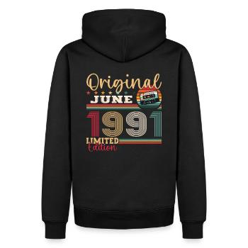 Cassette Juin 1991 Millésime 1991 Anniversaire 1991 - Sweat à capuche Premium bio Homme - noir - Dos - Nico (187cm)