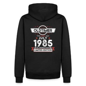 40ème Anniversaire Voiture Classique Juillet 1985 Millésime 1985 - Sweat à capuche Premium bio Homme - noir - Dos - Nico (187cm)