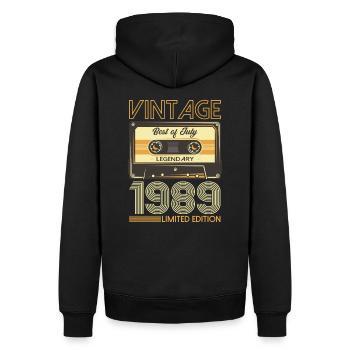Cassette 35ème anniversaire juillet 1989 Millésime 1989 - Sweat à capuche Premium bio Homme - noir - Dos - Nico (187cm)