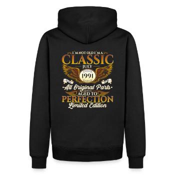 33ème Anniversaire Classique Juillet 1991 Millésime 1991 - Sweat à capuche Premium bio Homme - noir - Dos - Nico (187cm)