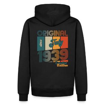 85e anniversaire Original juillet 1939 Né en 1939 - Sweat à capuche Premium bio Homme - noir - Dos - Nico (187cm)