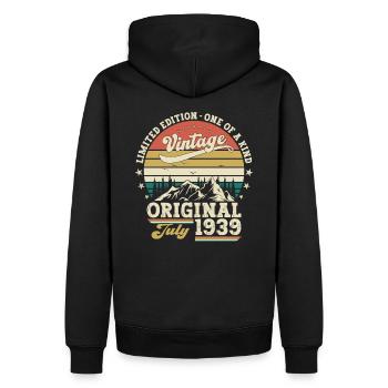 85e anniversaire Original juillet 1939 Né en 1939 - Sweat à capuche Premium bio Homme - noir - Dos - Nico (187cm)