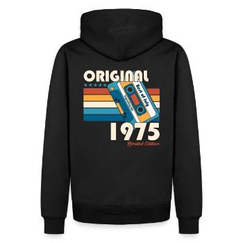 50. Geburtstag Kassette Juli 1975 Jahrgang 1975 - Männer Premium Bio Hoodie - Schwarz - Hinten - Nico (187cm)