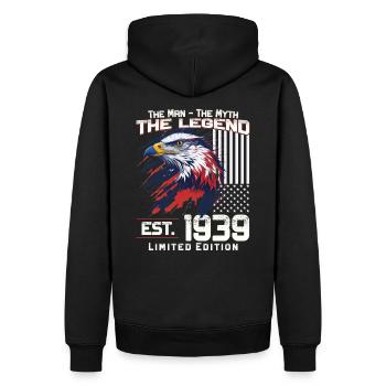 85ème Anniversaire Année de Construction 1939 Millésime 1939 Légende - Sweat à capuche Premium bio Homme - noir - Dos - Nico (187cm)