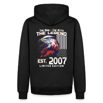 17ème Anniversaire Année 2007 Millésime 2007 Légende - Sweat à capuche Premium bio Homme - noir - Dos - Nico (187cm)
